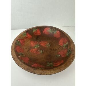 Vintage 1940's MUNISING Wooden Bowl Strawberries Hand Painted Spring Decor